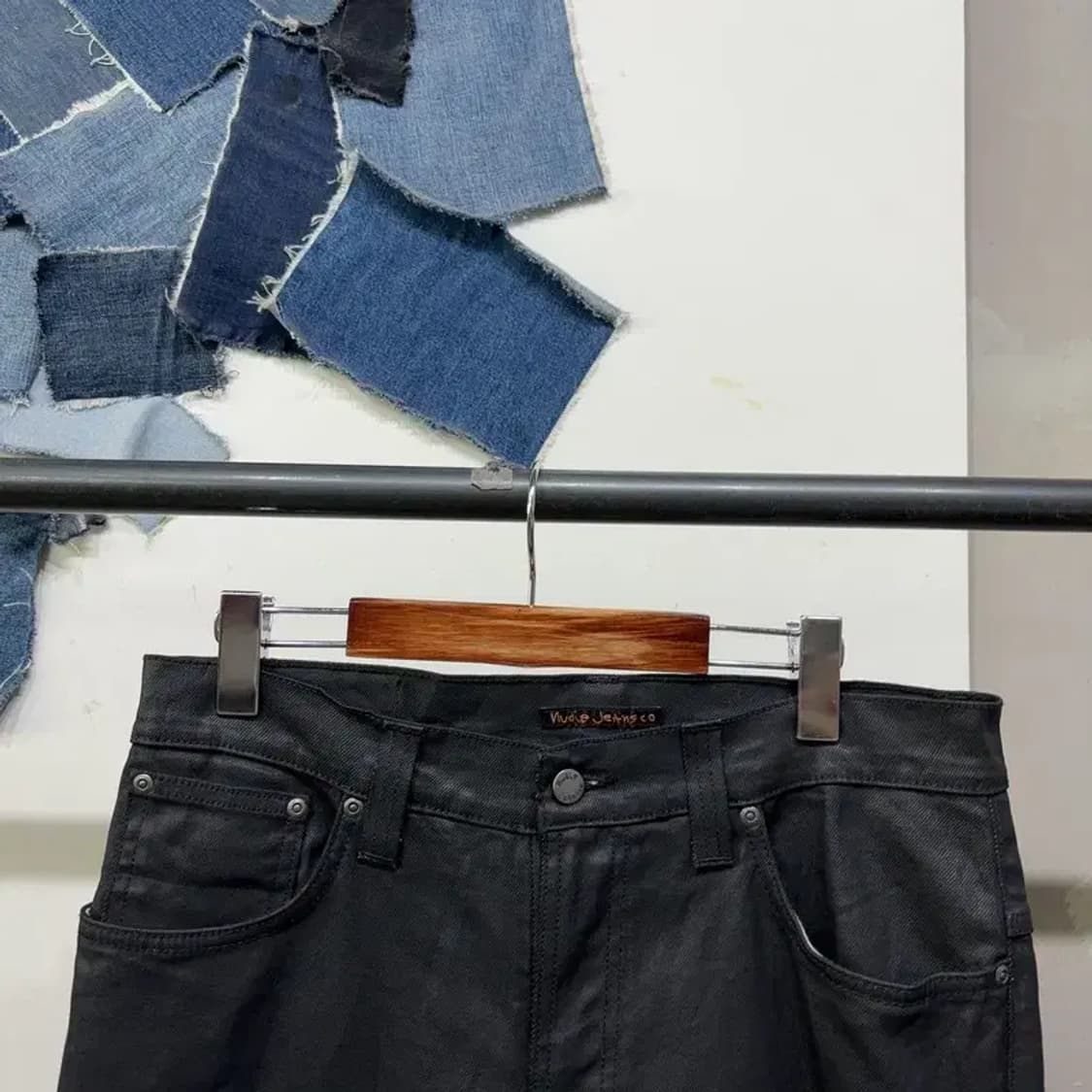 (33인치) 누디진 캐주얼 스판 코팅 블랙진 흑청바지 데님팬츠 상품이미지2