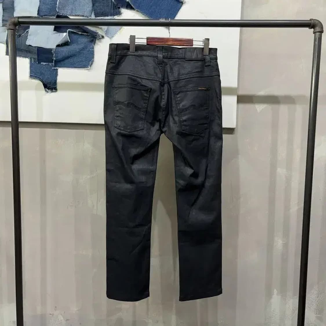 (33인치) 누디진 캐주얼 스판 코팅 블랙진 흑청바지 데님팬츠 상품이미지3