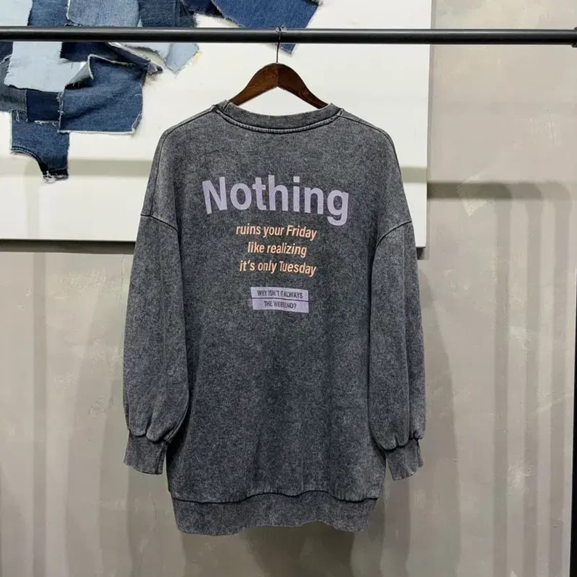 (110) 버쉬카 캐주얼 백프린팅 피그먼트 기모 맨투맨 긴팔 티 상품이미지4