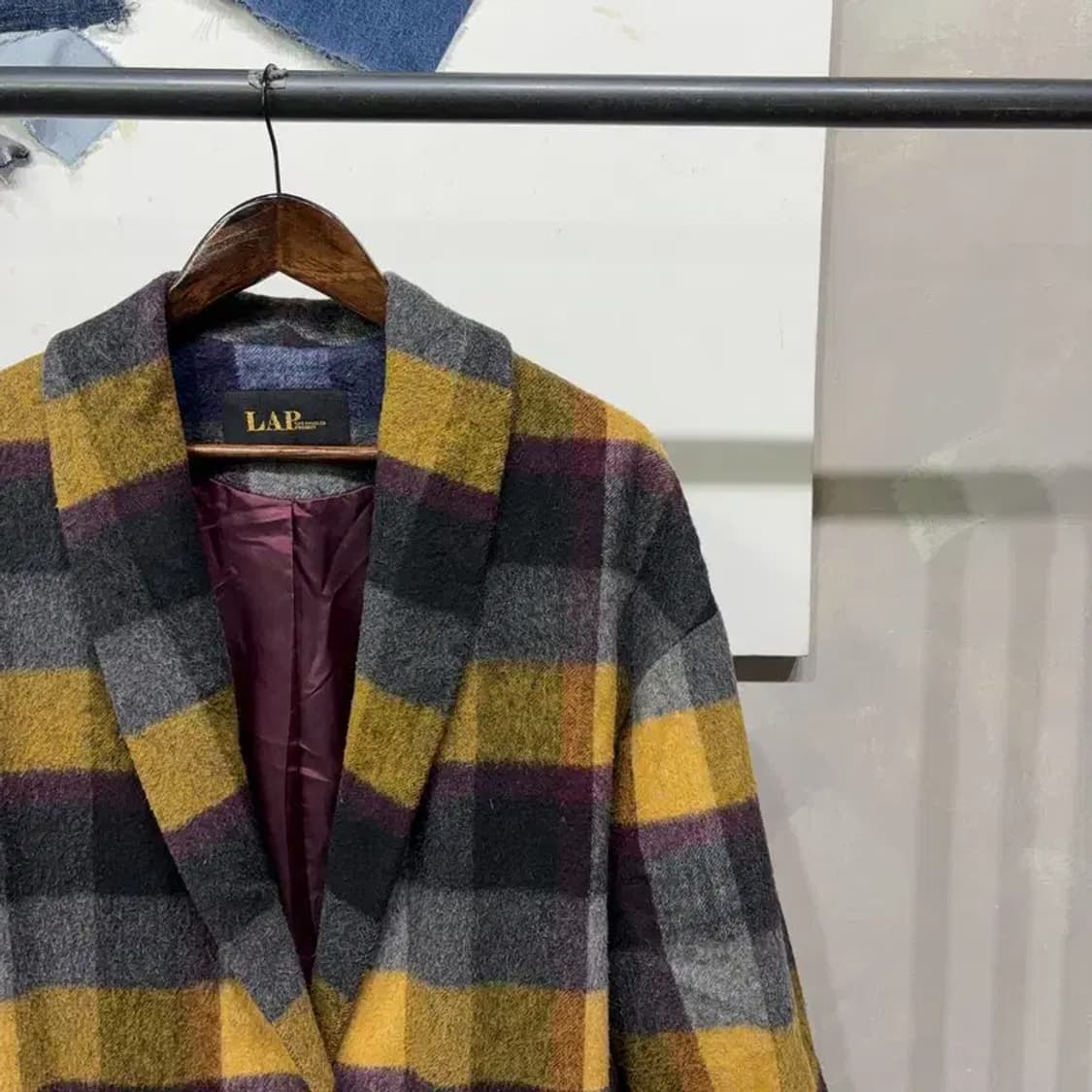 (F) 랩 여성 캐주얼 체크 울 모헤어 싱글 롱코트 상품이미지3