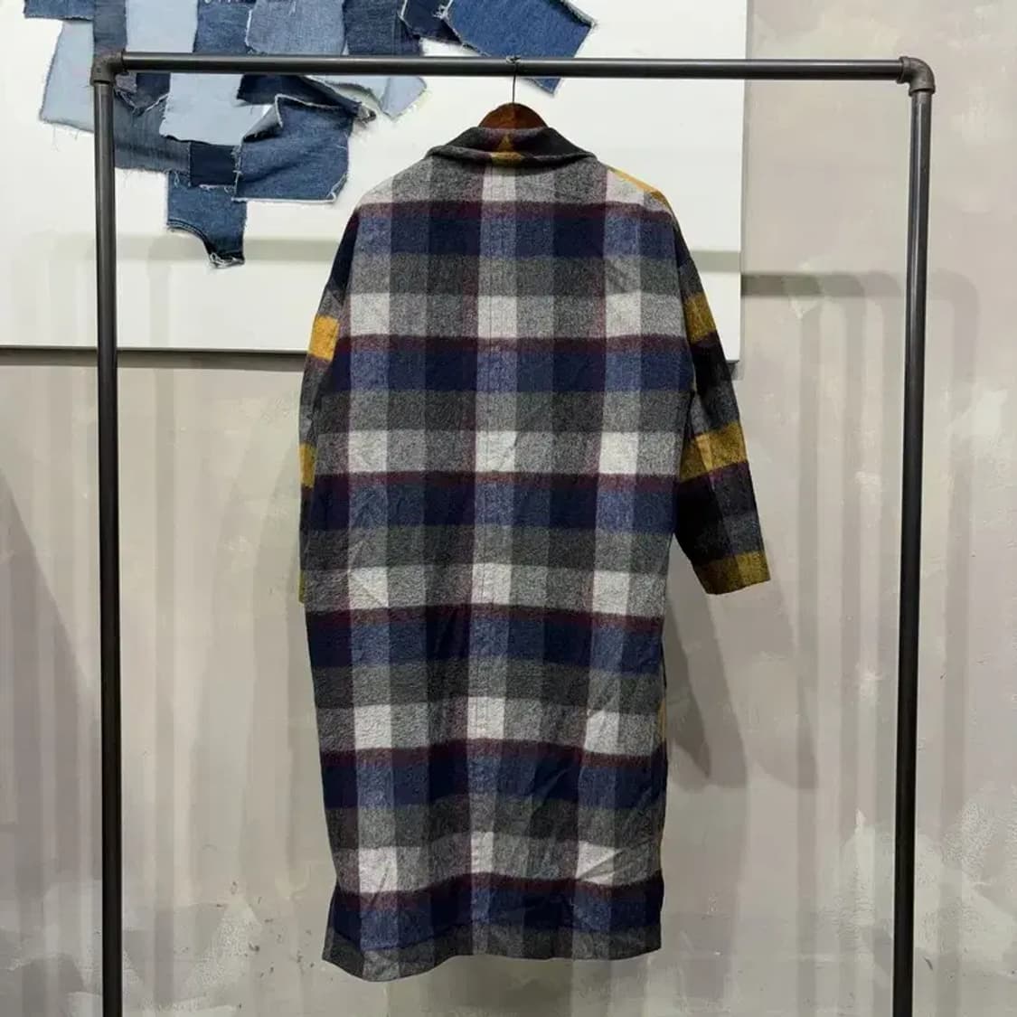 (F) 랩 여성 캐주얼 체크 울 모헤어 싱글 롱코트 상품이미지4