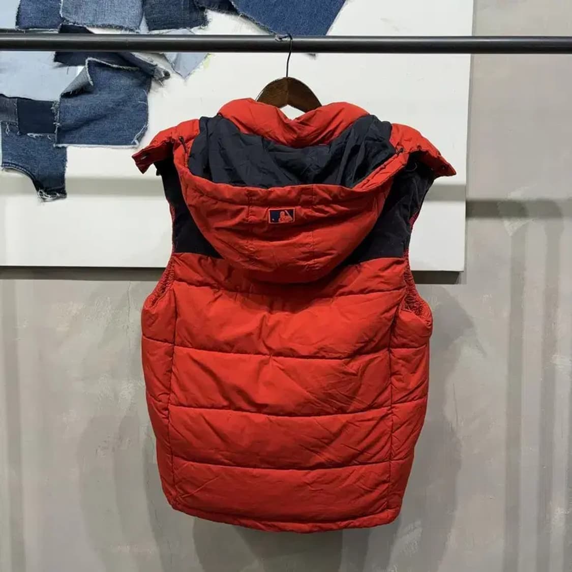 (100) MLB 야구 신시네티 레드스 배색 후드 패딩 조끼 상품이미지4