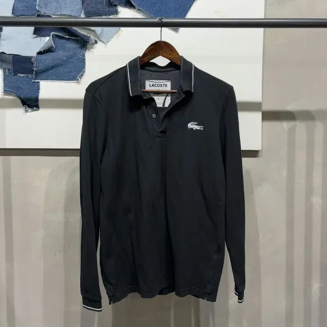 (100) 라코스테 캐주얼 클래식 자수 긴팔 카라 티 상품이미지1