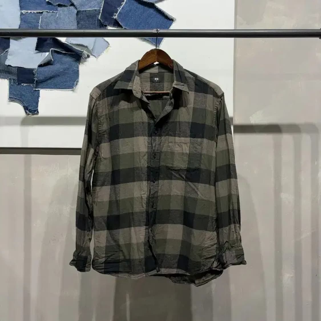 (105) 유니클로 캐주얼 그린 체크 셔츠 남방 상품이미지1