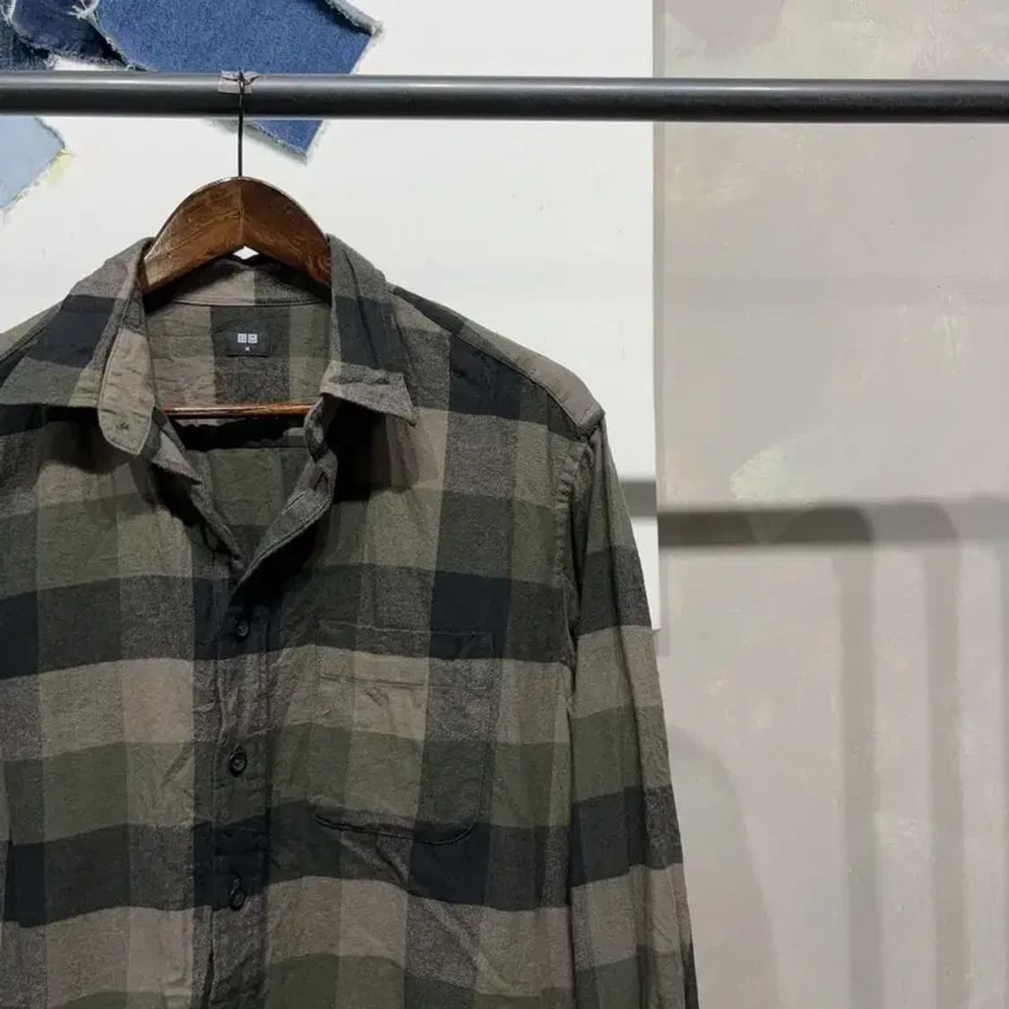 (105) 유니클로 캐주얼 그린 체크 셔츠 남방 상품이미지3