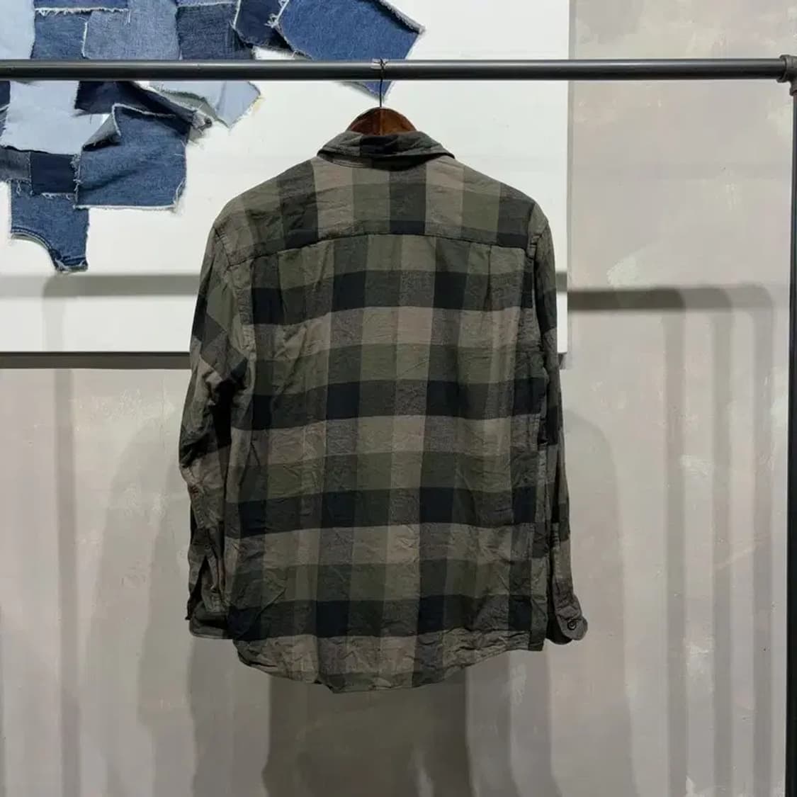 (105) 유니클로 캐주얼 그린 체크 셔츠 남방 상품이미지4