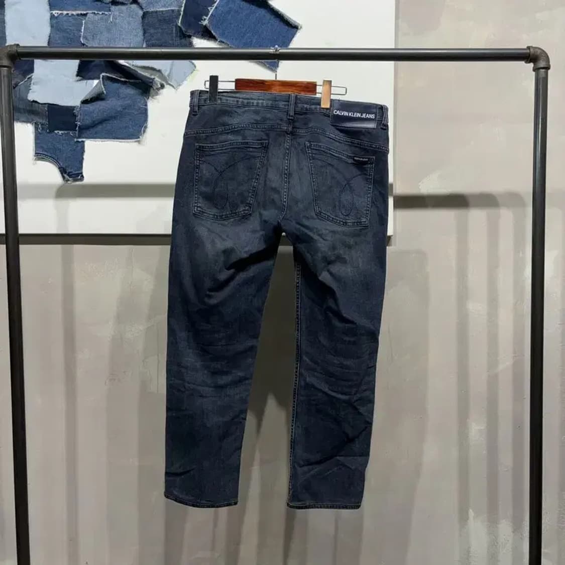 (32인치) 캘빈클라인 CK 워싱 스판 9부 진청바지 데님팬츠 상품이미지3