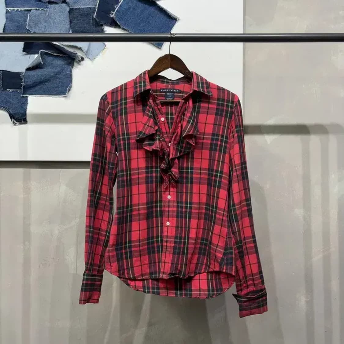 (95) 랄프로렌 여성 캐주얼 체크 프릴 셔츠 남방 상품이미지1