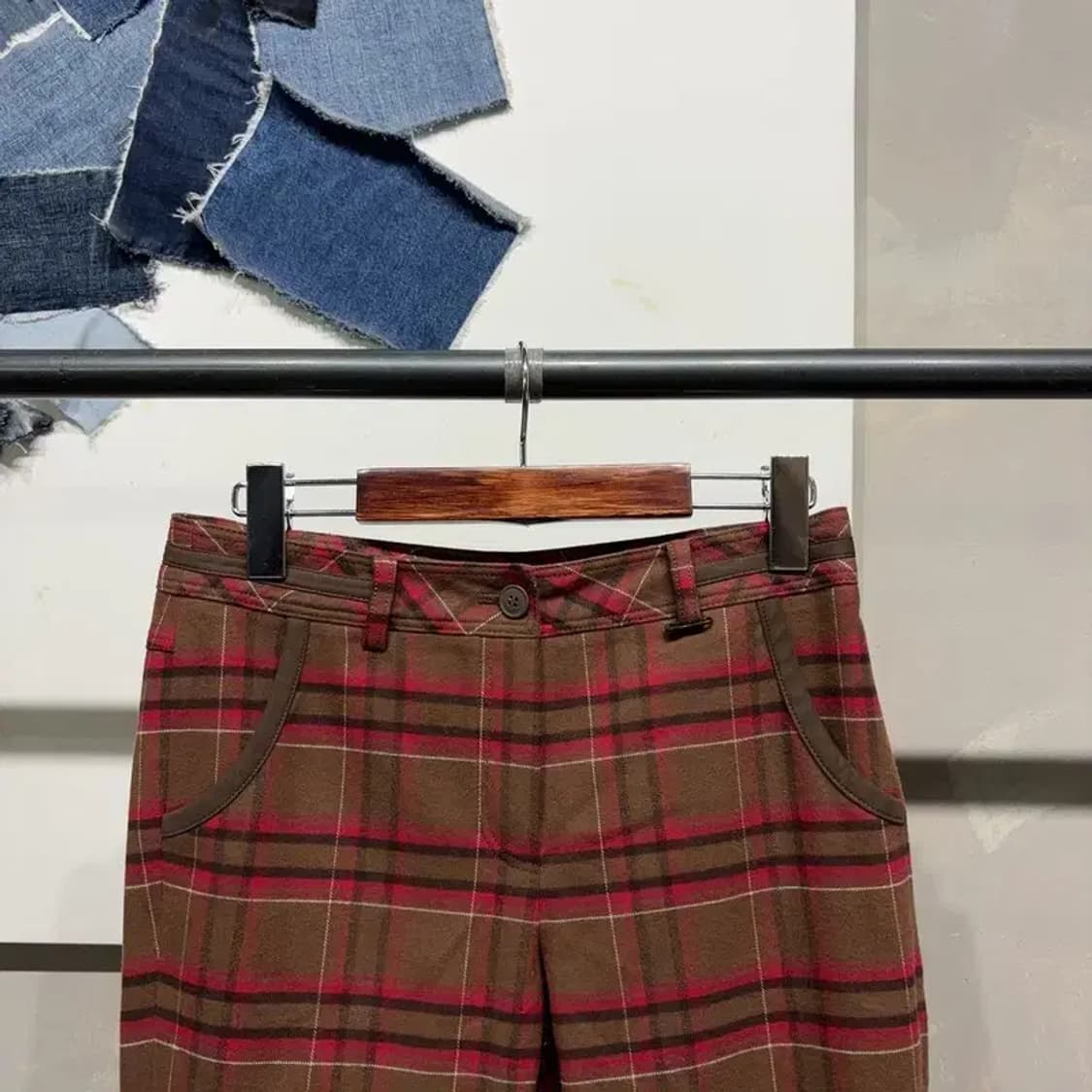 (27인치) 와이드앵글 여성 골프 체크 모직 팬츠 바지 상품이미지2