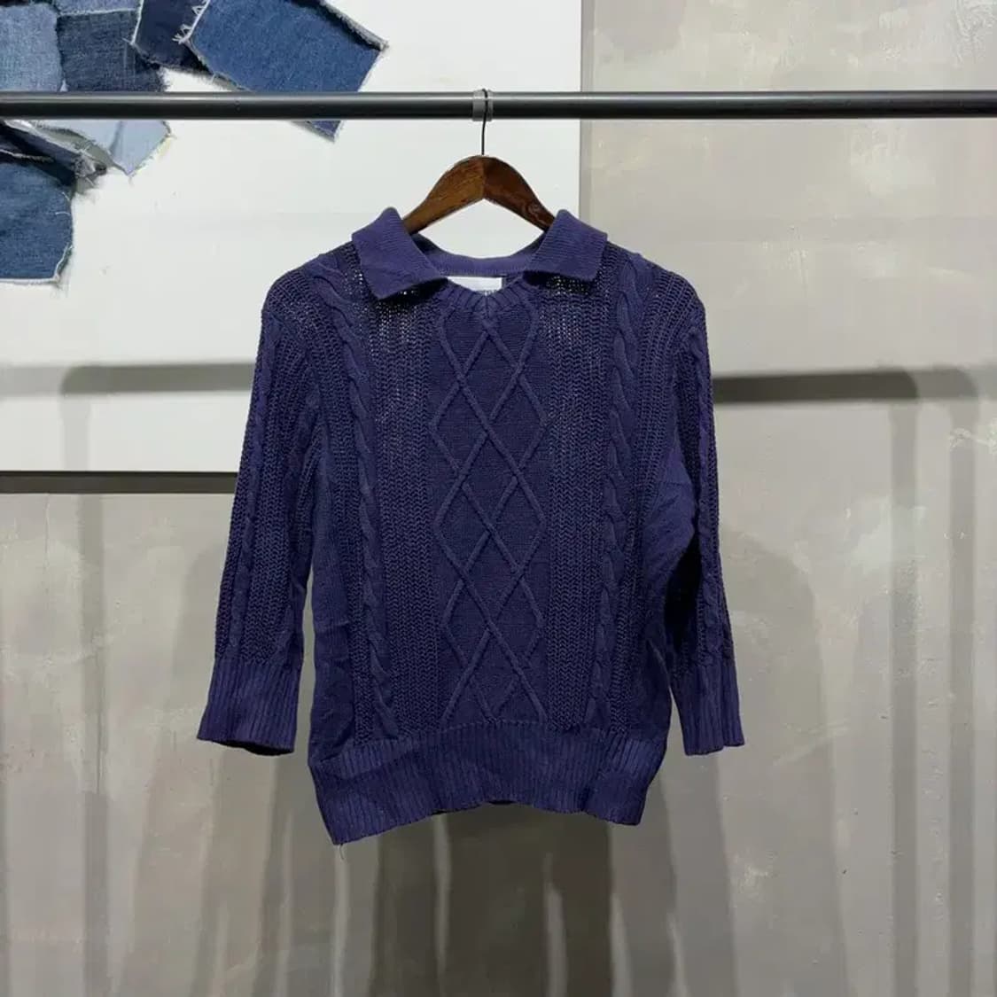 (90) 칼라거펠드 여성 캐주얼 케이블 꽈배기 7부 니트 상품이미지1