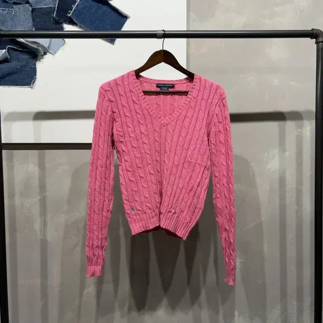 (90) 폴로 랄프로렌 여성 브이넥 캐시미어 케이블 꽈배기 니트 상품이미지1