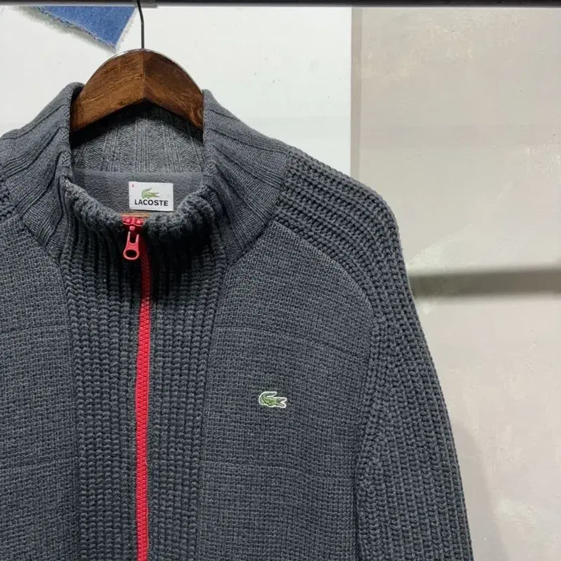 (100) 라코스테 캐주얼 자수 투웨이 기모 니트 집업 자켓 상품이미지3