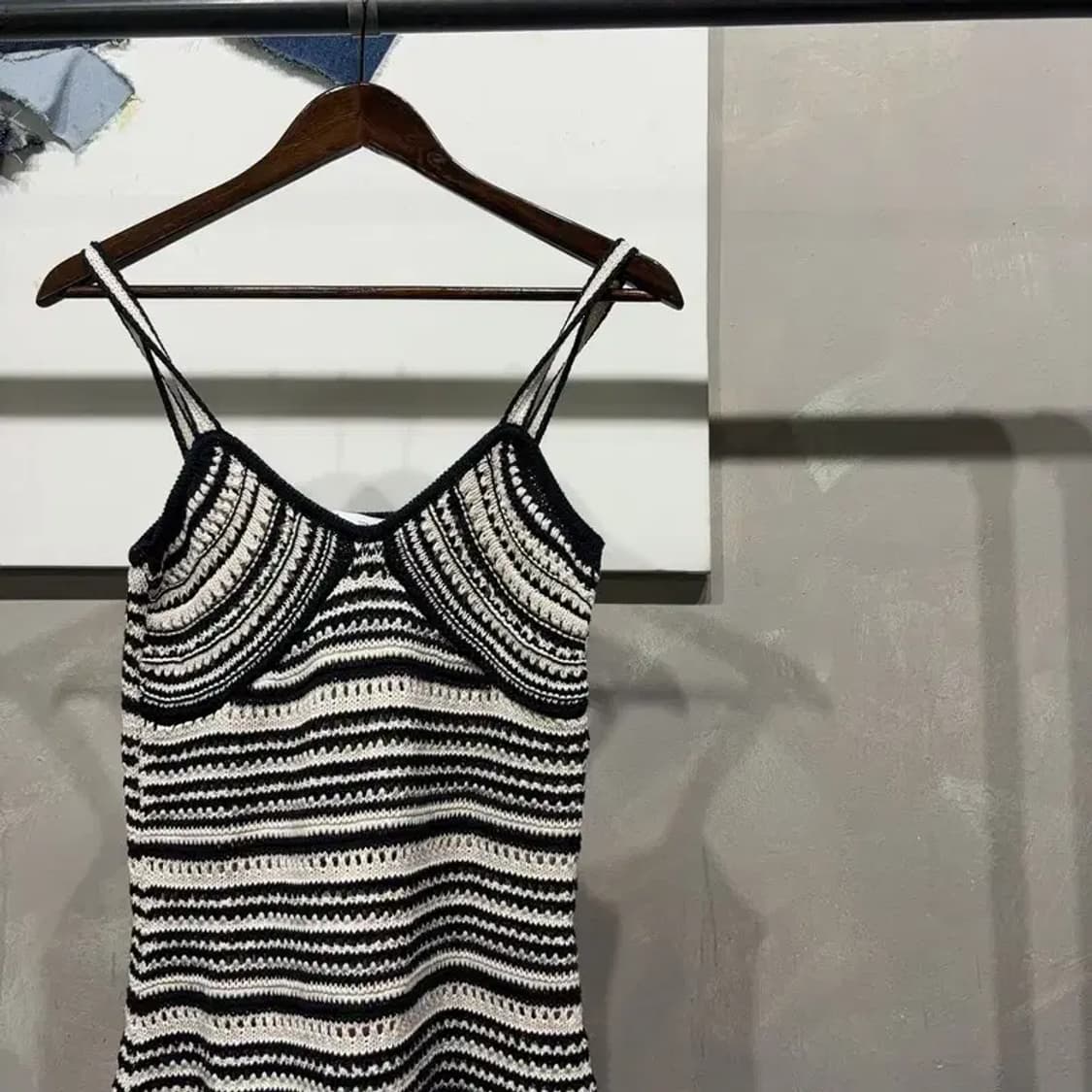 (90) 자라 ZARA 여성 스트라이프 크로셰 니트 나시 원피스 상품이미지3