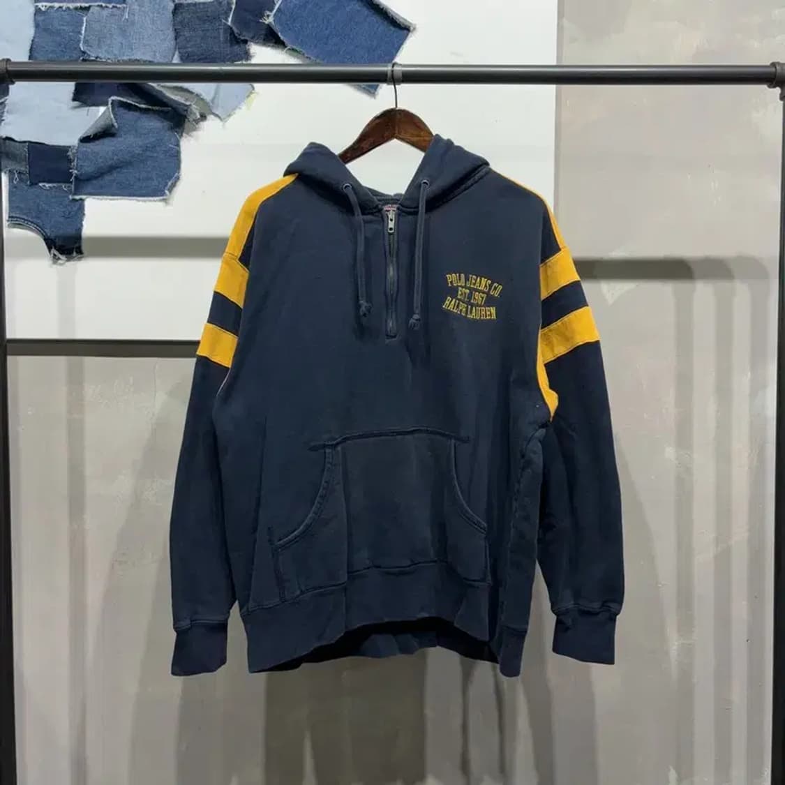 (105) 폴로진스 빈티지 기모 자수 배색 후드티 상품이미지1