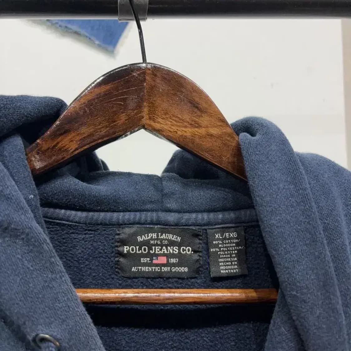 (105) 폴로진스 빈티지 기모 자수 배색 후드티 상품이미지2