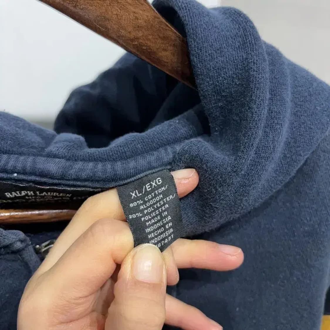 (105) 폴로진스 빈티지 기모 자수 배색 후드티 상품이미지5