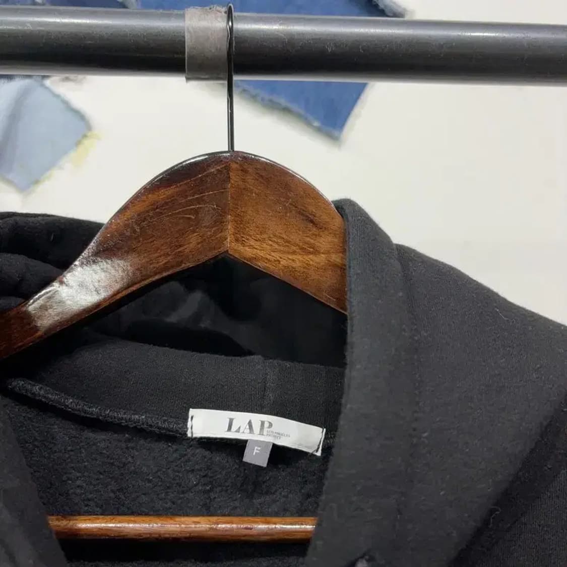 (F) 랩 여성 캐주얼 베이직 기모 블랙 후드티 상품이미지2