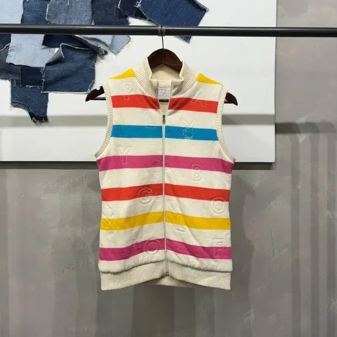 (90) 플레이보이 여성 골프 스포츠 방풍 울 니트 집업 조끼 상품이미지1