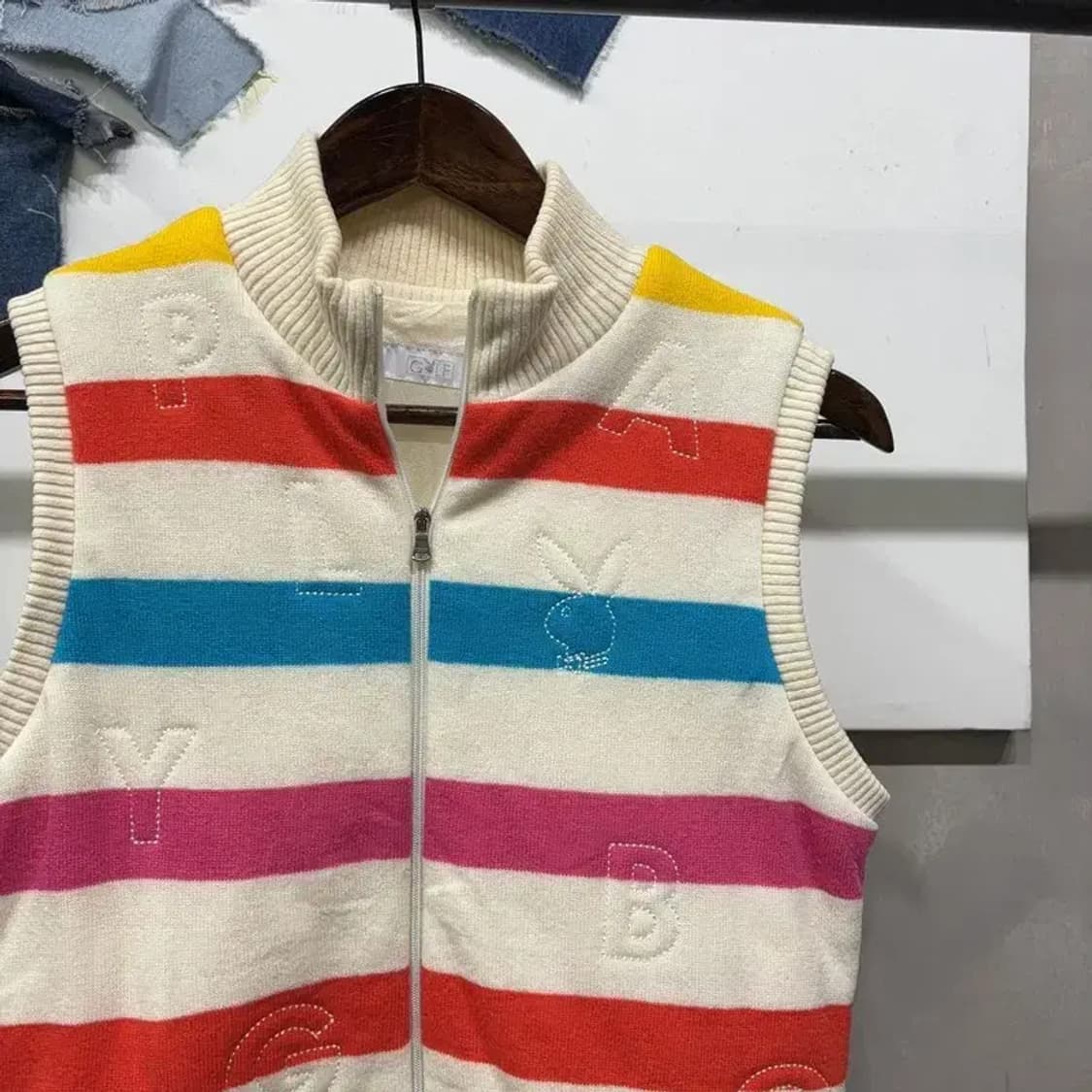 (90) 플레이보이 여성 골프 스포츠 방풍 울 니트 집업 조끼 상품이미지3