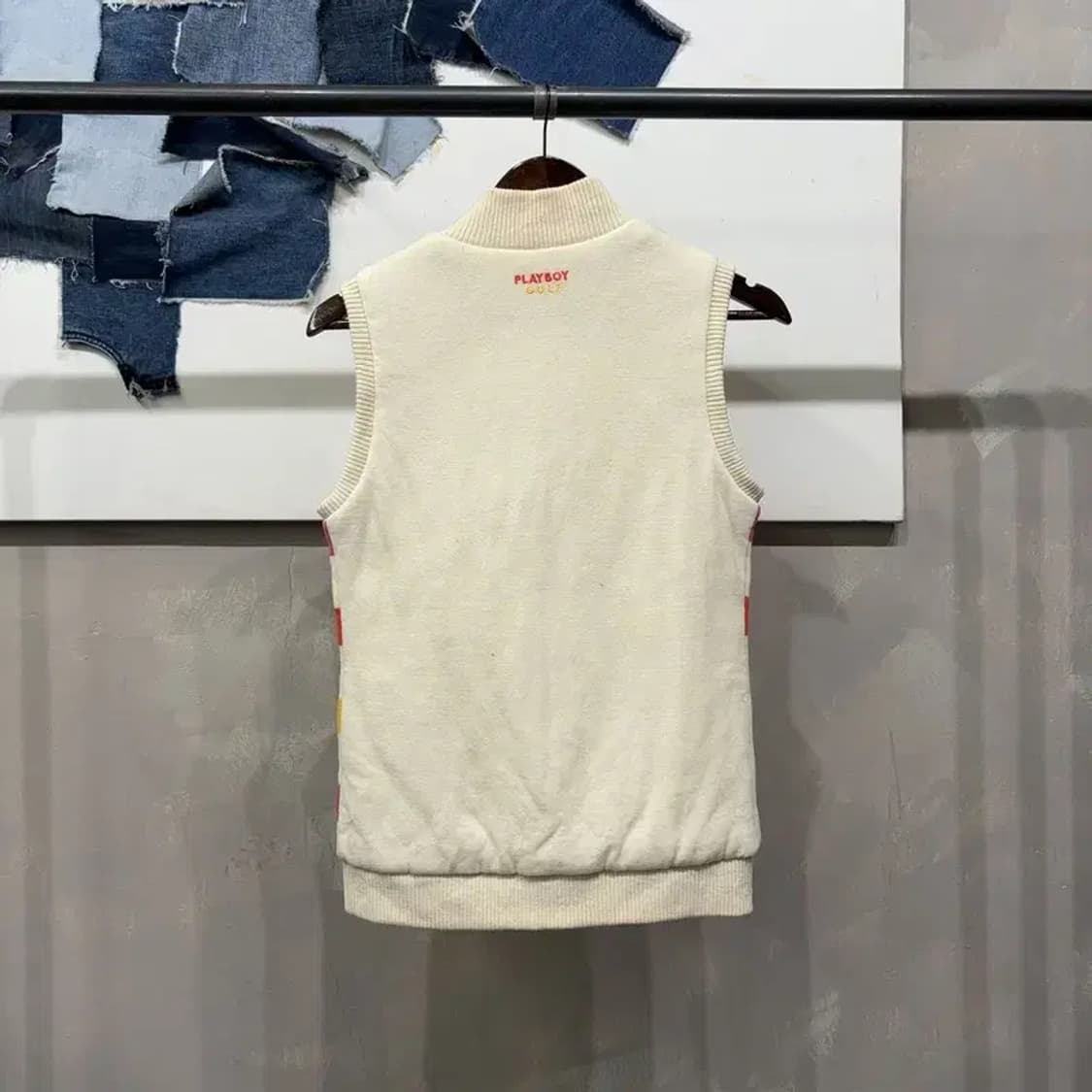 (90) 플레이보이 여성 골프 스포츠 방풍 울 니트 집업 조끼 상품이미지4