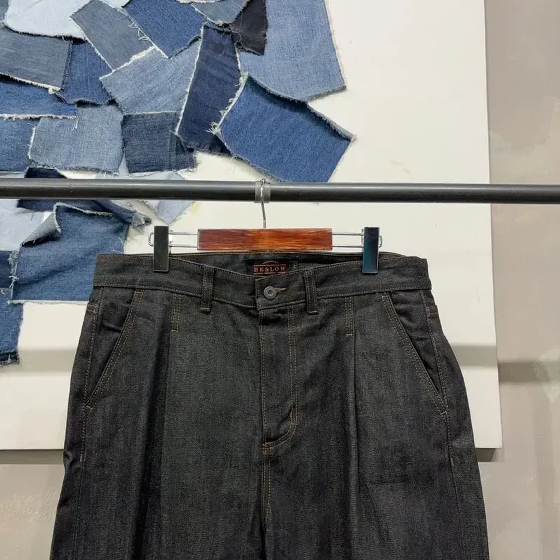 (34인치) 비슬로우 캐주얼 셀비지 흑청바지 데님팬츠 상품이미지2