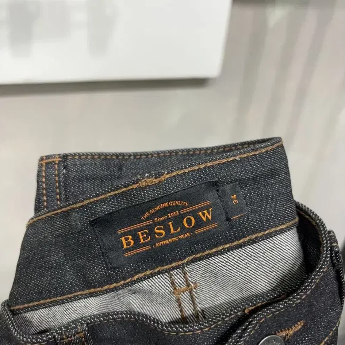 (34인치) 비슬로우 캐주얼 셀비지 흑청바지 데님팬츠 상품이미지5