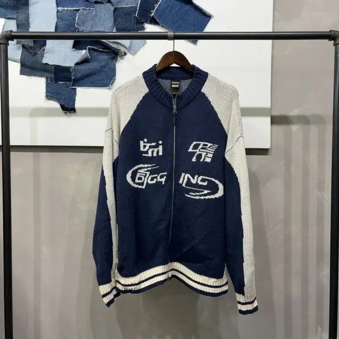 (빅사이즈) 꼼파뇨 스트릿 캐주얼 배색 투웨이 니트 집업 자켓 상품이미지1