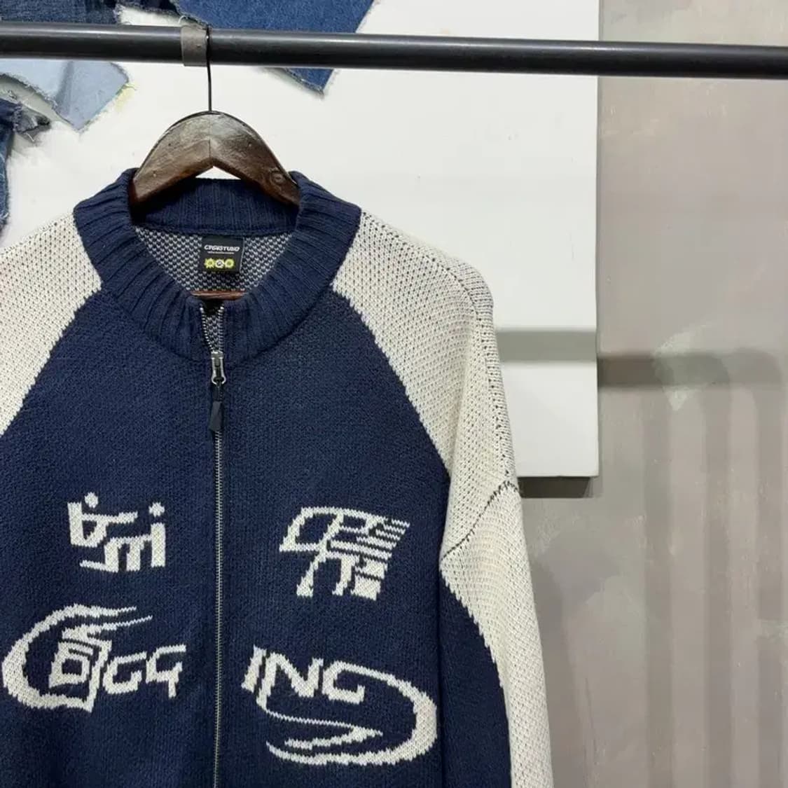 (빅사이즈) 꼼파뇨 스트릿 캐주얼 배색 투웨이 니트 집업 자켓 상품이미지3