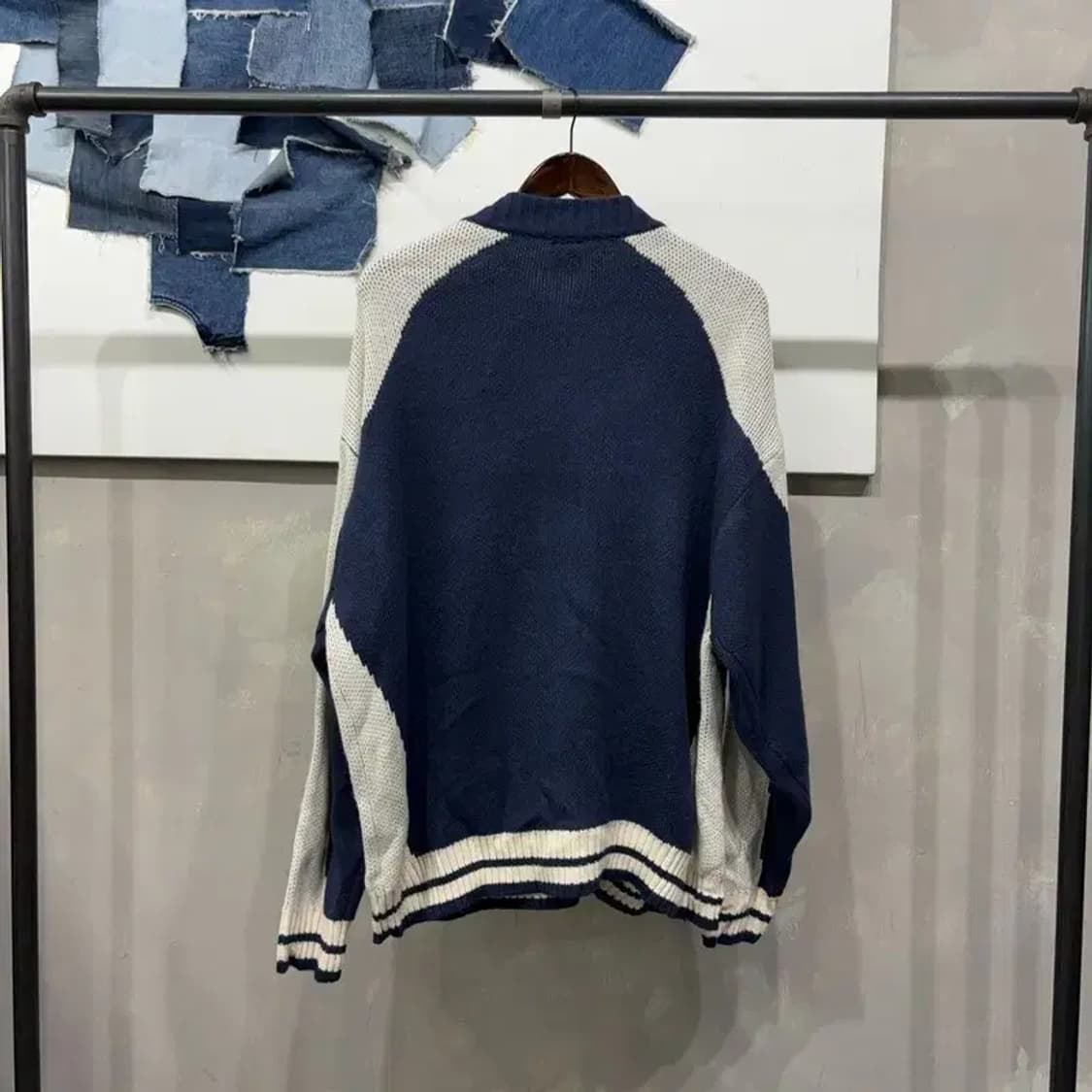 (빅사이즈) 꼼파뇨 스트릿 캐주얼 배색 투웨이 니트 집업 자켓 상품이미지4