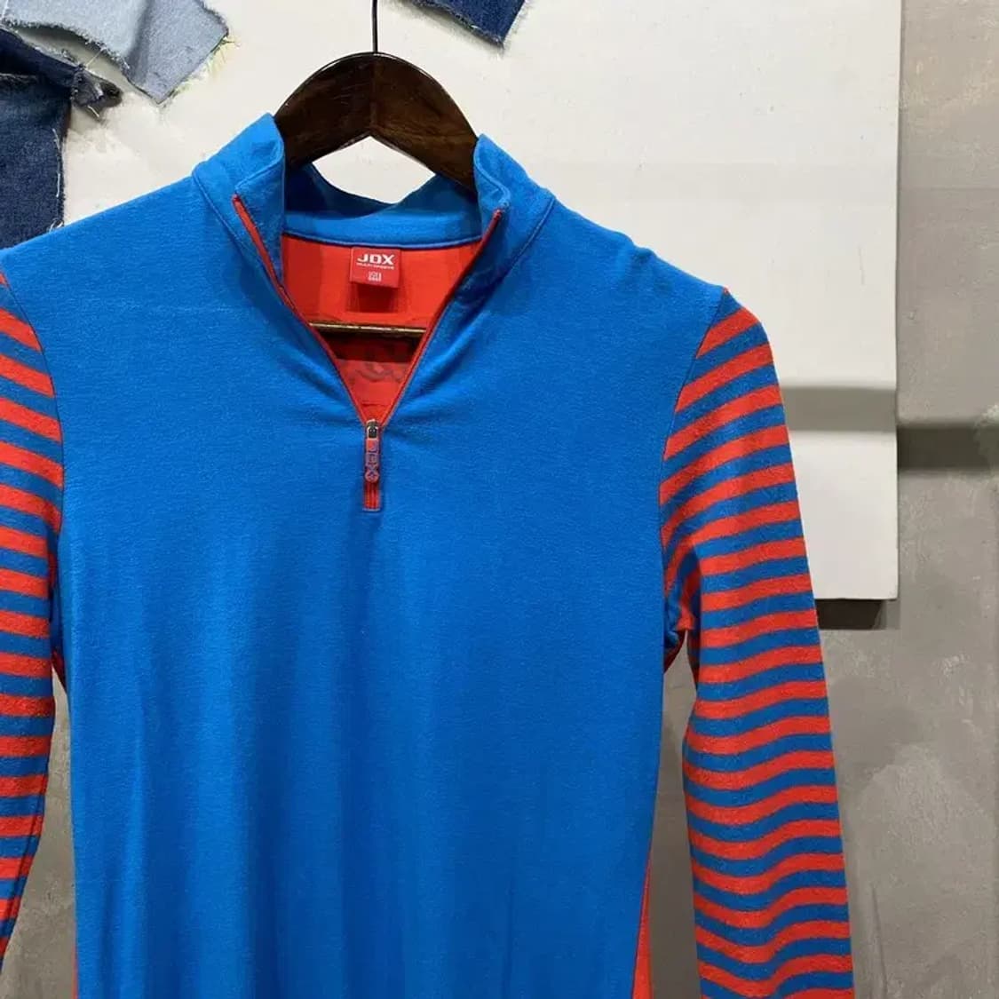 (90) JDX 여성 골프 스포츠 스트라이프 배색 반집업 긴팔 티 상품이미지3