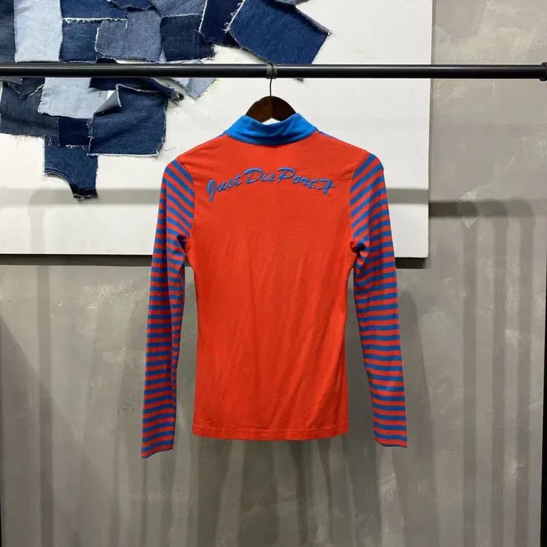 (90) JDX 여성 골프 스포츠 스트라이프 배색 반집업 긴팔 티 상품이미지4