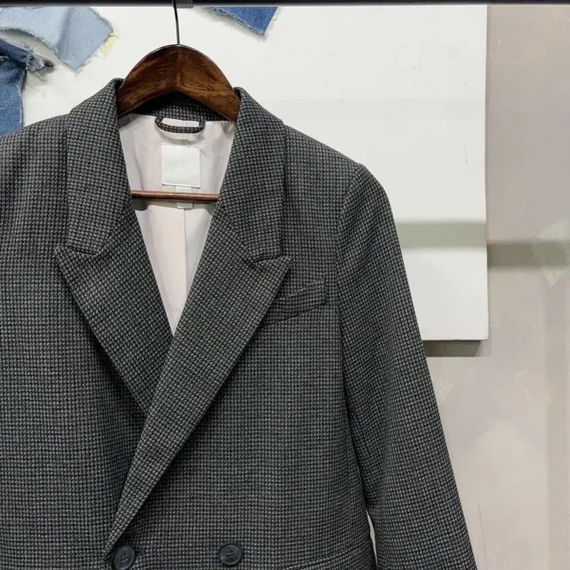 (80) H.M 흐앤므 여성 체크 비스코스 더블 블레이저 자켓 상품이미지3