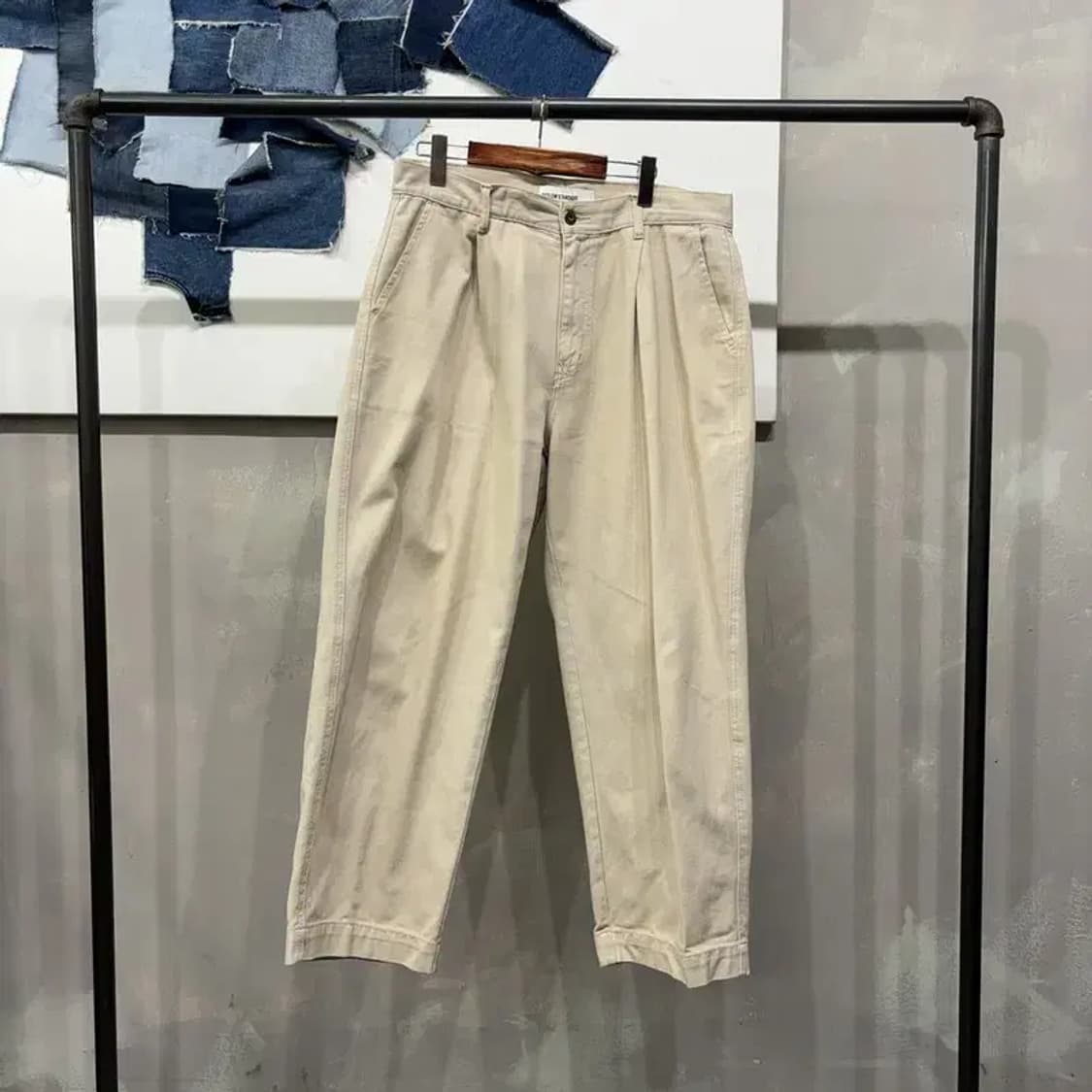 (34인치) 비슬로우 캐주얼 턱 크림진 청바지 상품이미지1