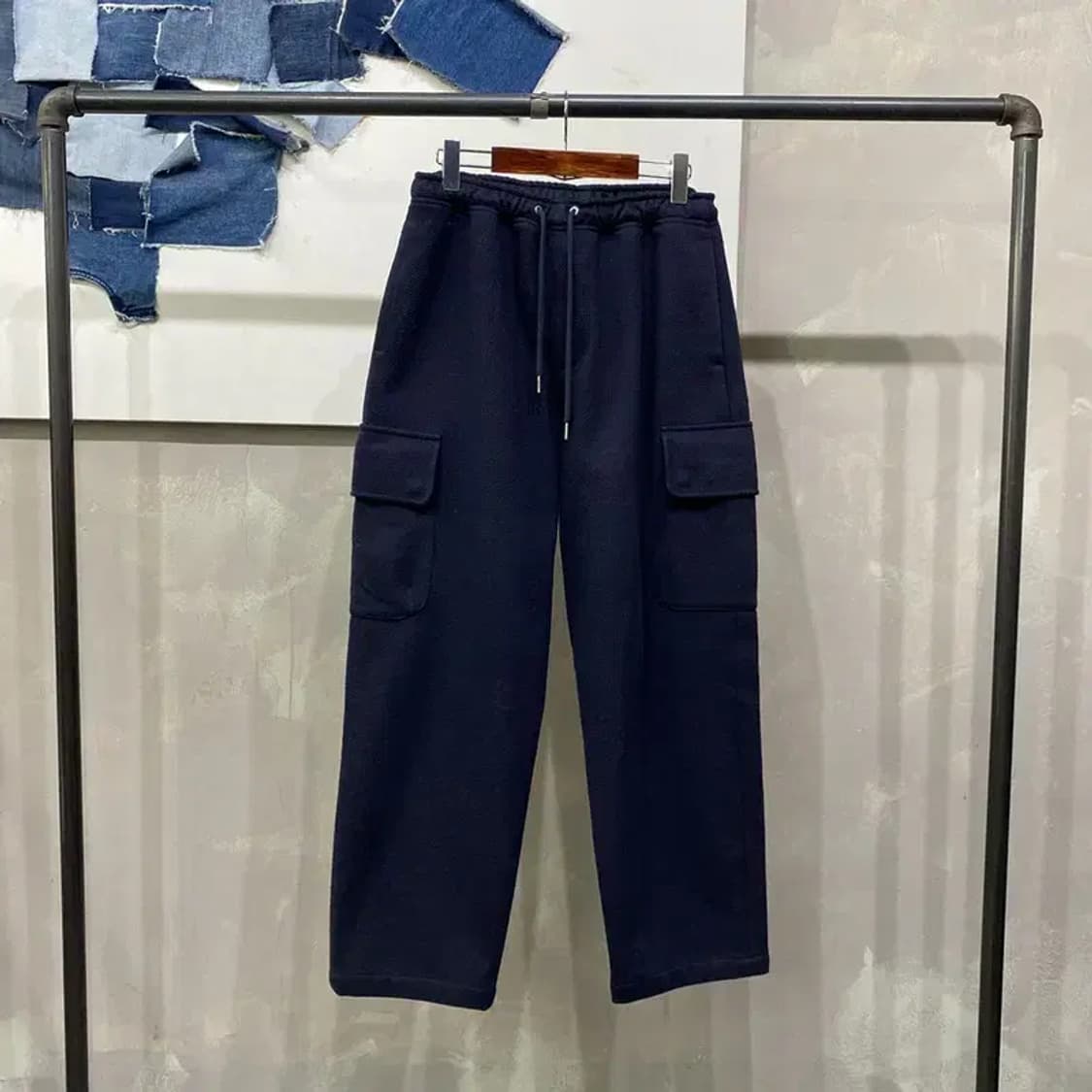 (30~32인치) 라이풀 캐주얼 모직 네이비 밴딩 카고팬츠 바지 상품이미지1