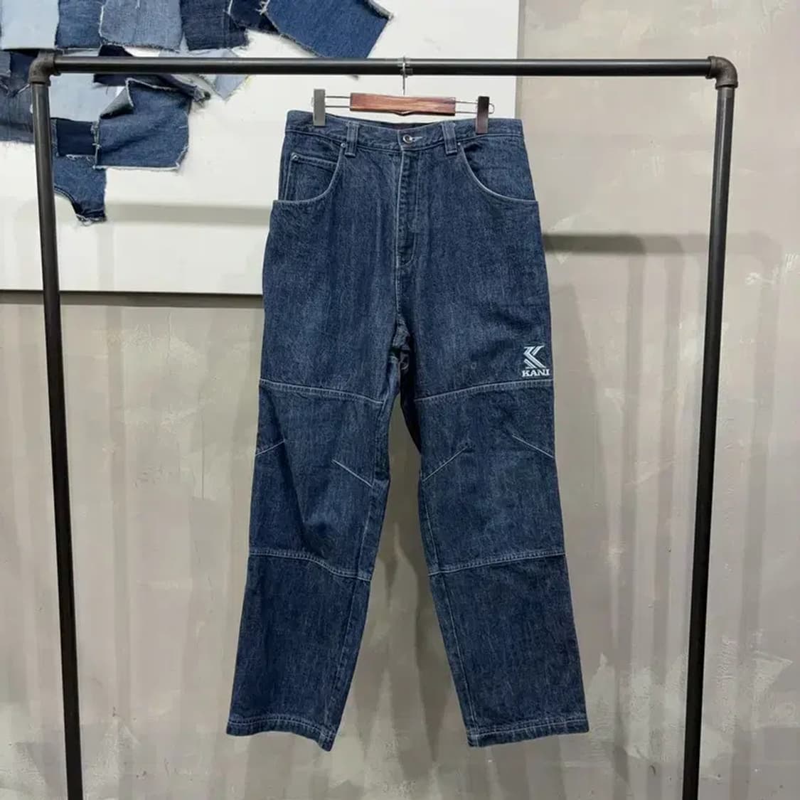 (30인치) 칼카니 스트릿 빈티지 더블니 진청바지 데님팬츠 상품이미지1