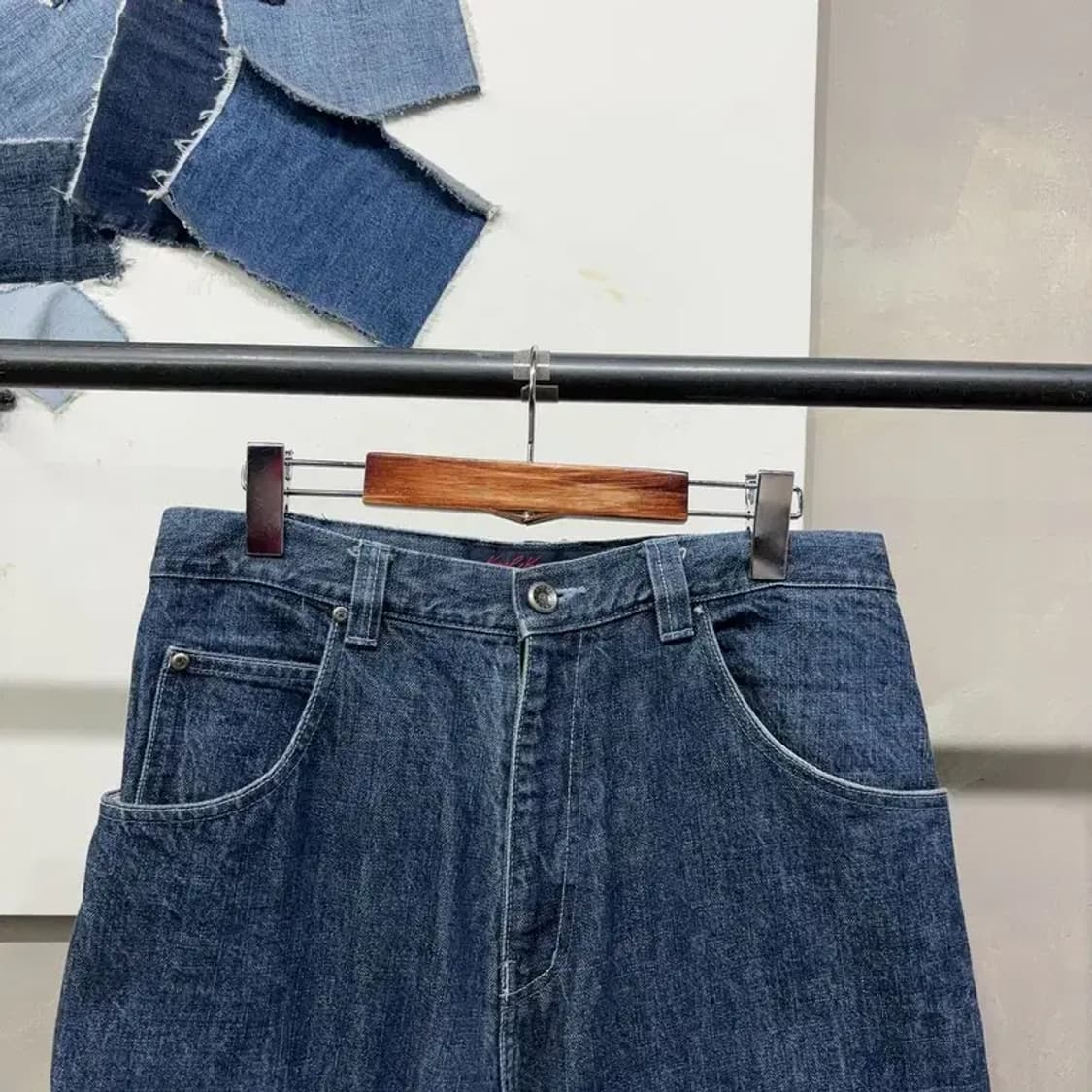 (30인치) 칼카니 스트릿 빈티지 더블니 진청바지 데님팬츠 상품이미지2