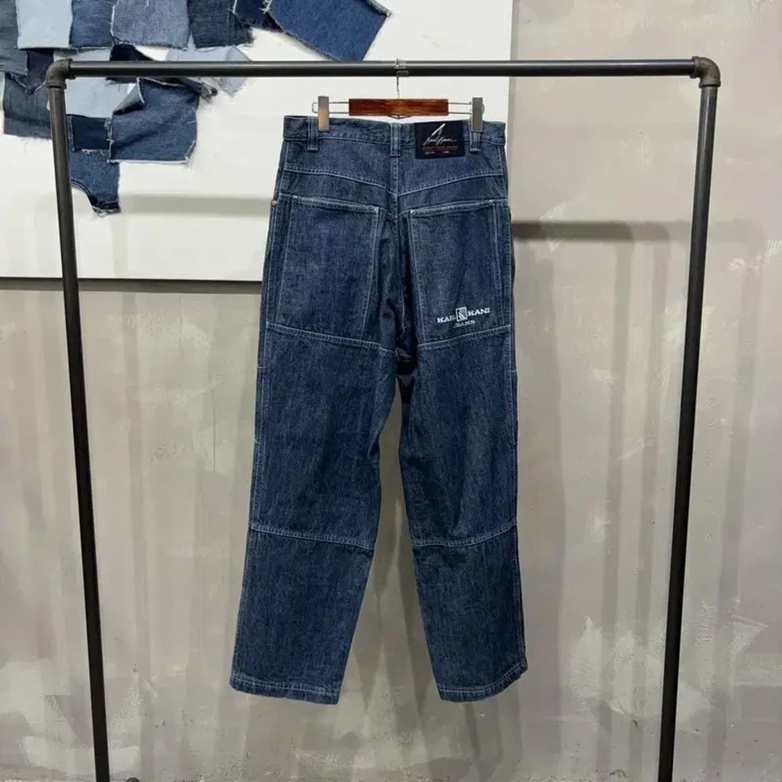 (30인치) 칼카니 스트릿 빈티지 더블니 진청바지 데님팬츠 상품이미지3