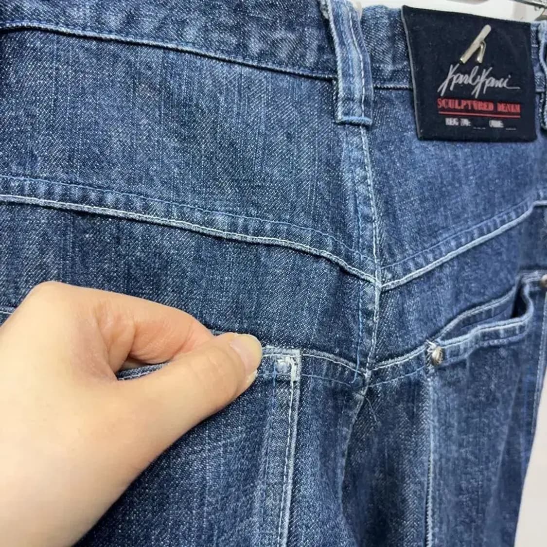 (30인치) 칼카니 스트릿 빈티지 더블니 진청바지 데님팬츠 상품이미지7