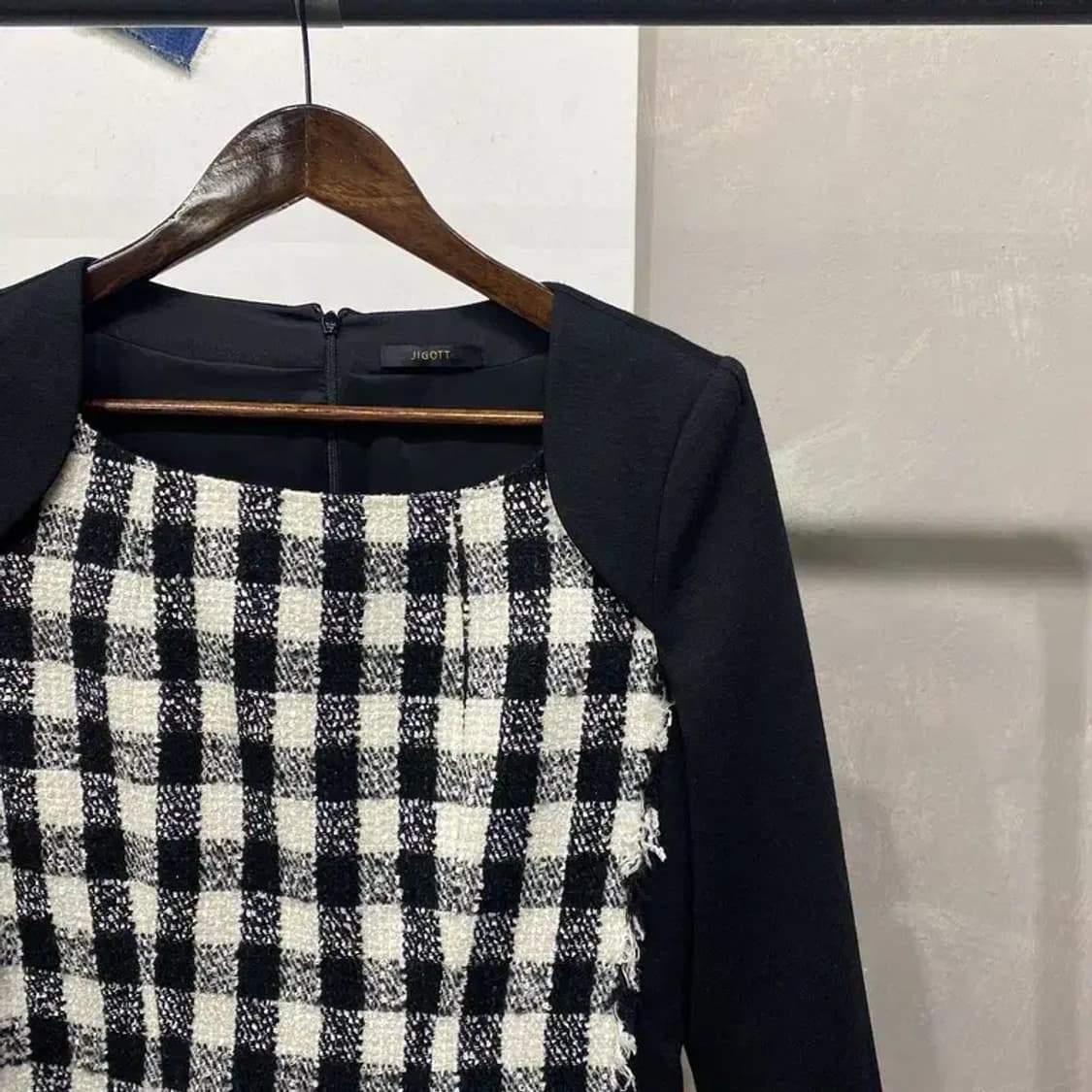 (90) 지고트 여성 캐주얼 체크 트위드 원피스 상품이미지3