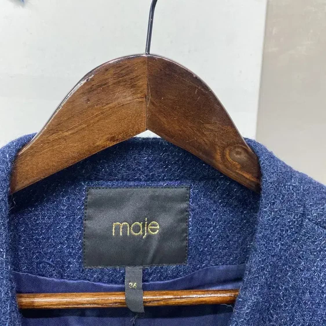 (95) 마쥬 여성 캐주얼 네이비 비스코스 울 롱코트 상품이미지2