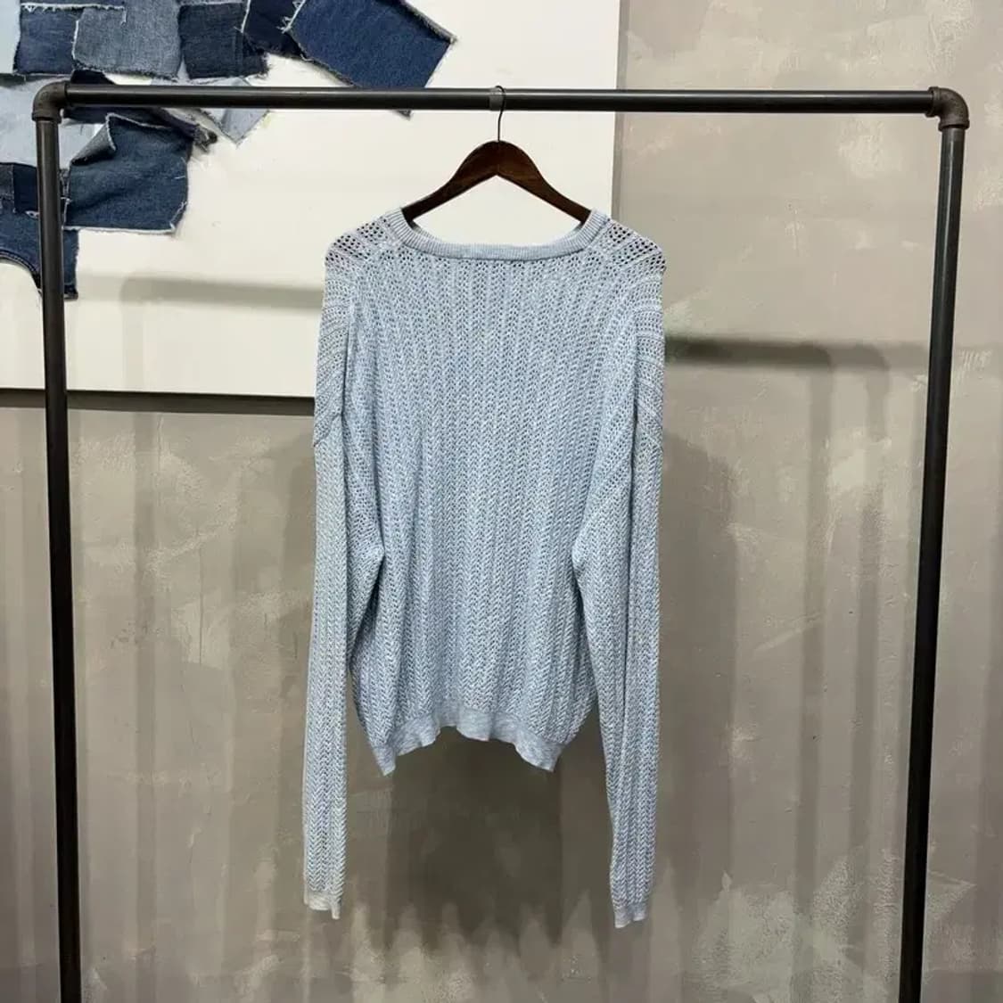 (100) 세터 스트릿 캐주얼 라운드 그물 니트 상품이미지4