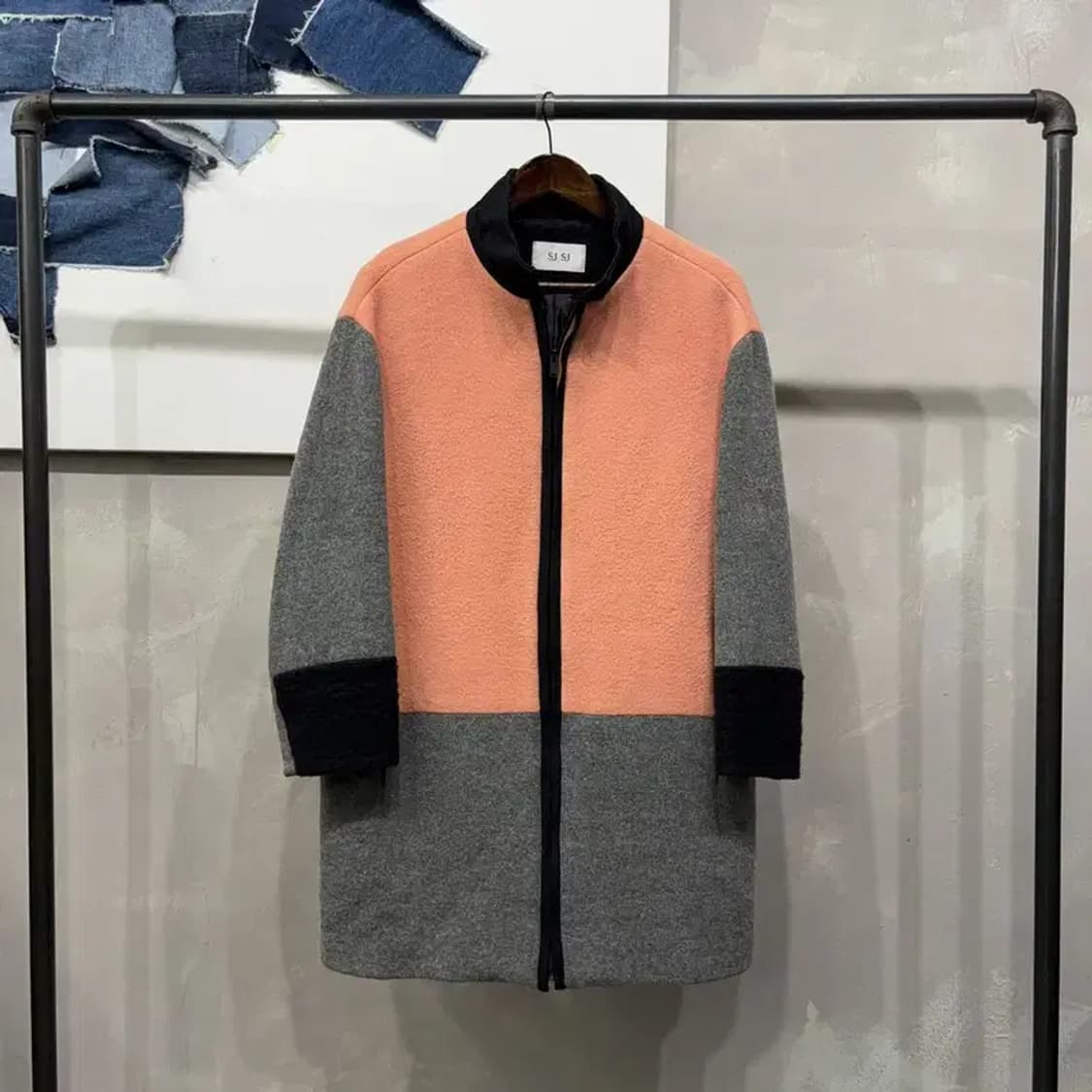 (85) SJSJ 한섬 여성 캐주얼 배색 캐시미어 울 롱코트 상품이미지1