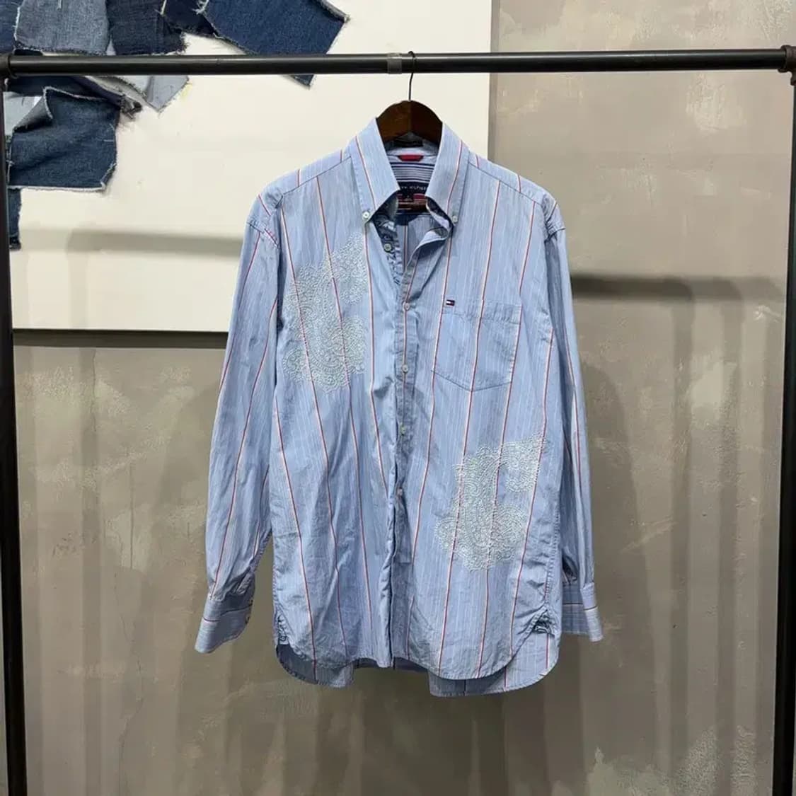 (105) 타미힐피거 캐주얼 스트라이프 자수 셔츠 남방 상품이미지1