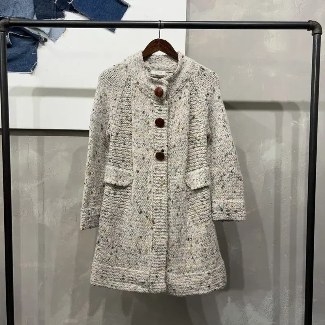 (90) SJSJ 한섬 여성 캐주얼 3버튼 포켓 울 니트 롱코트 상품이미지1