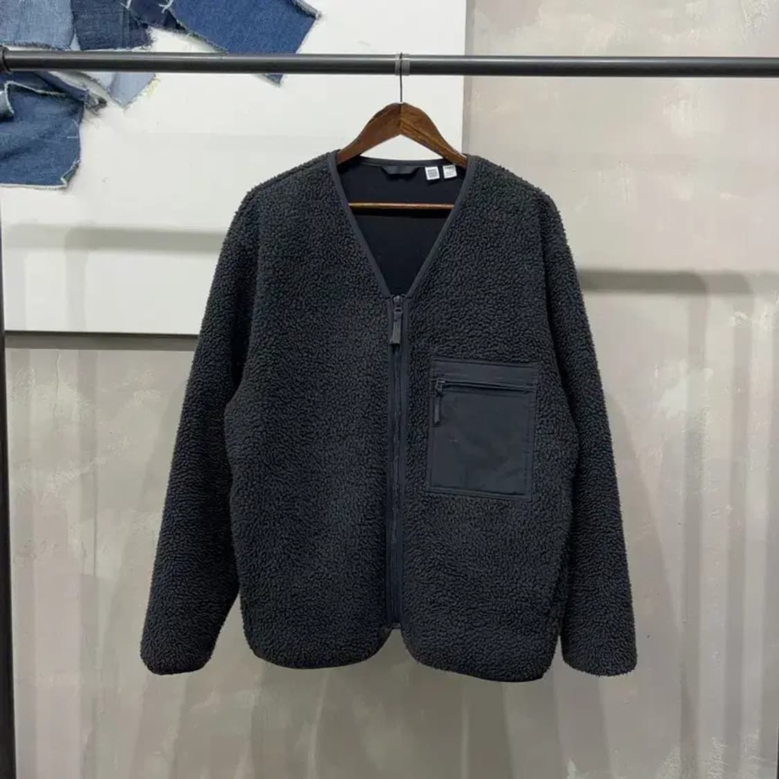 (100) 유니클로 캐주얼 카라리스 양털 뽀글이 후리스 자켓 상품이미지1