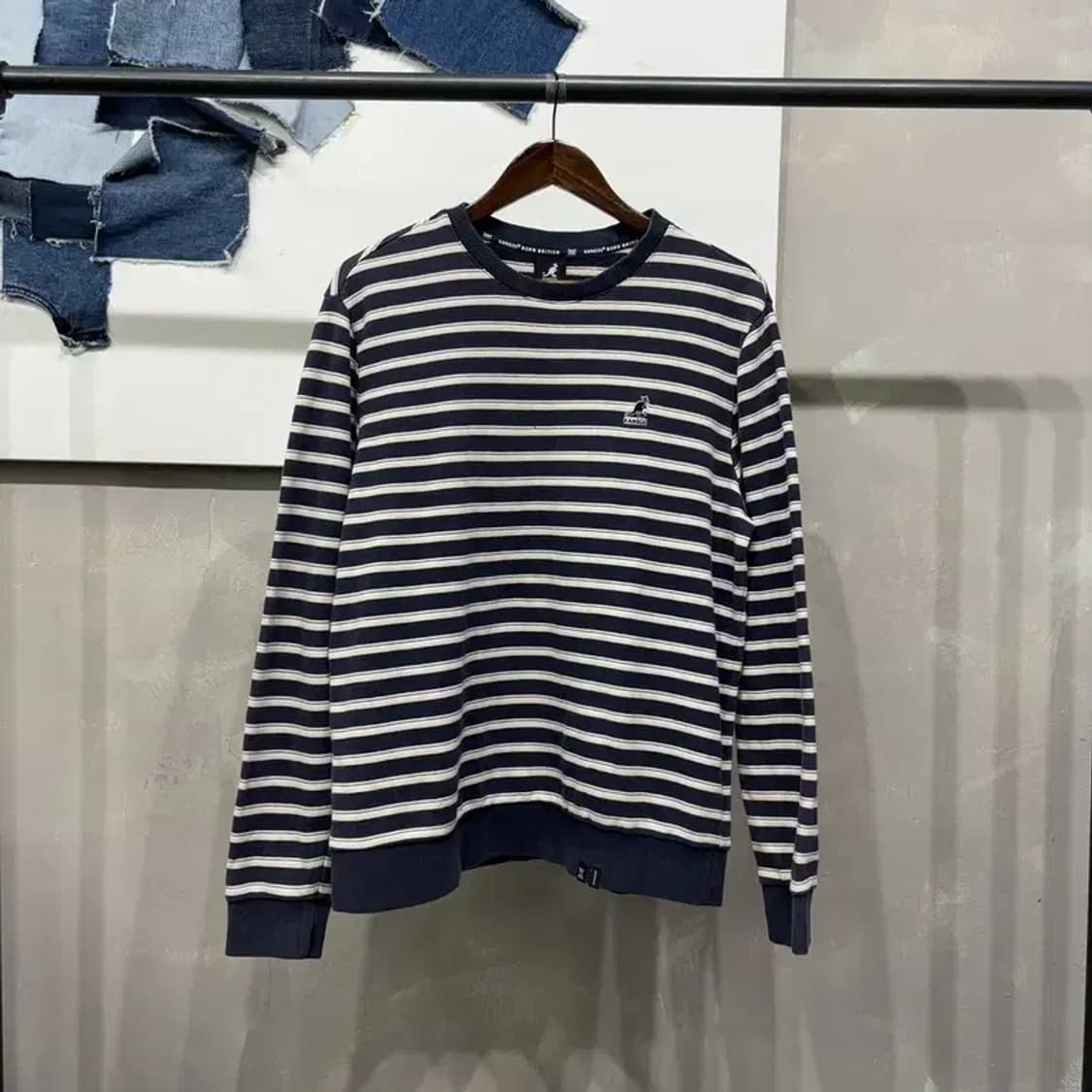 (100) 캉골 캐주얼 자수 스트라이프 맨투맨 긴팔 티 상품이미지1