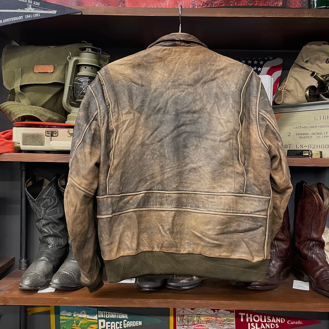 90s USA 빈티지 밀리터리 해군 항공 패치 A2 레더 봄버 자켓 상품이미지2