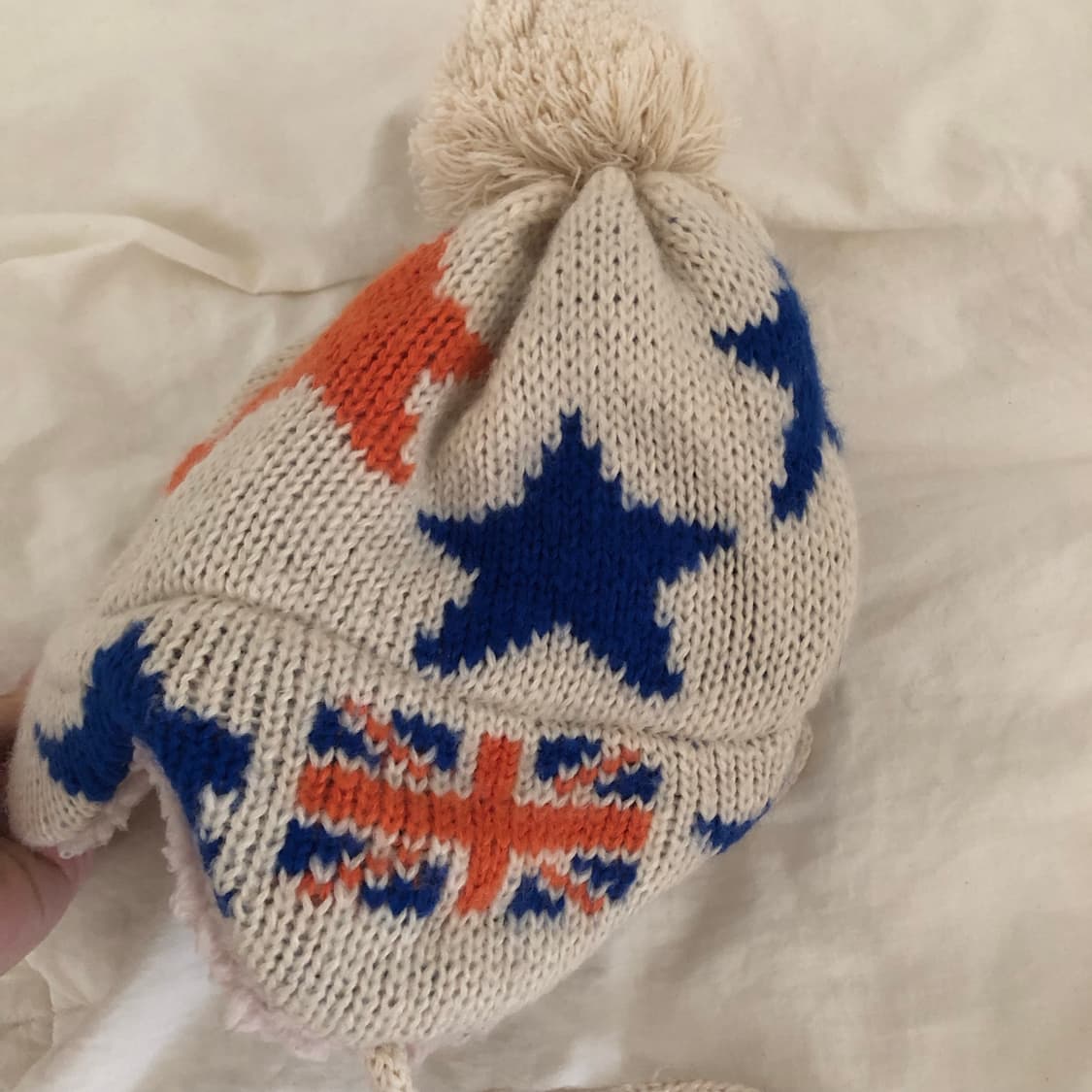 빈티지 방울니트 별패턴 이어플랩 모자 상품이미지2