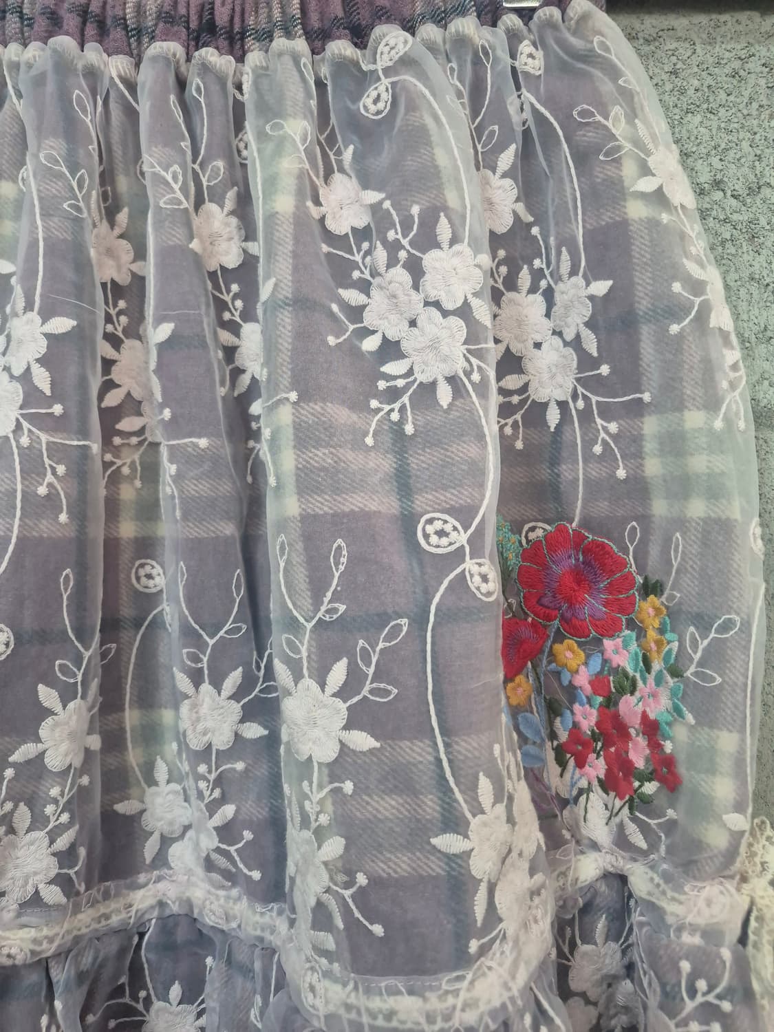 자수 울체크스커트  상품이미지3