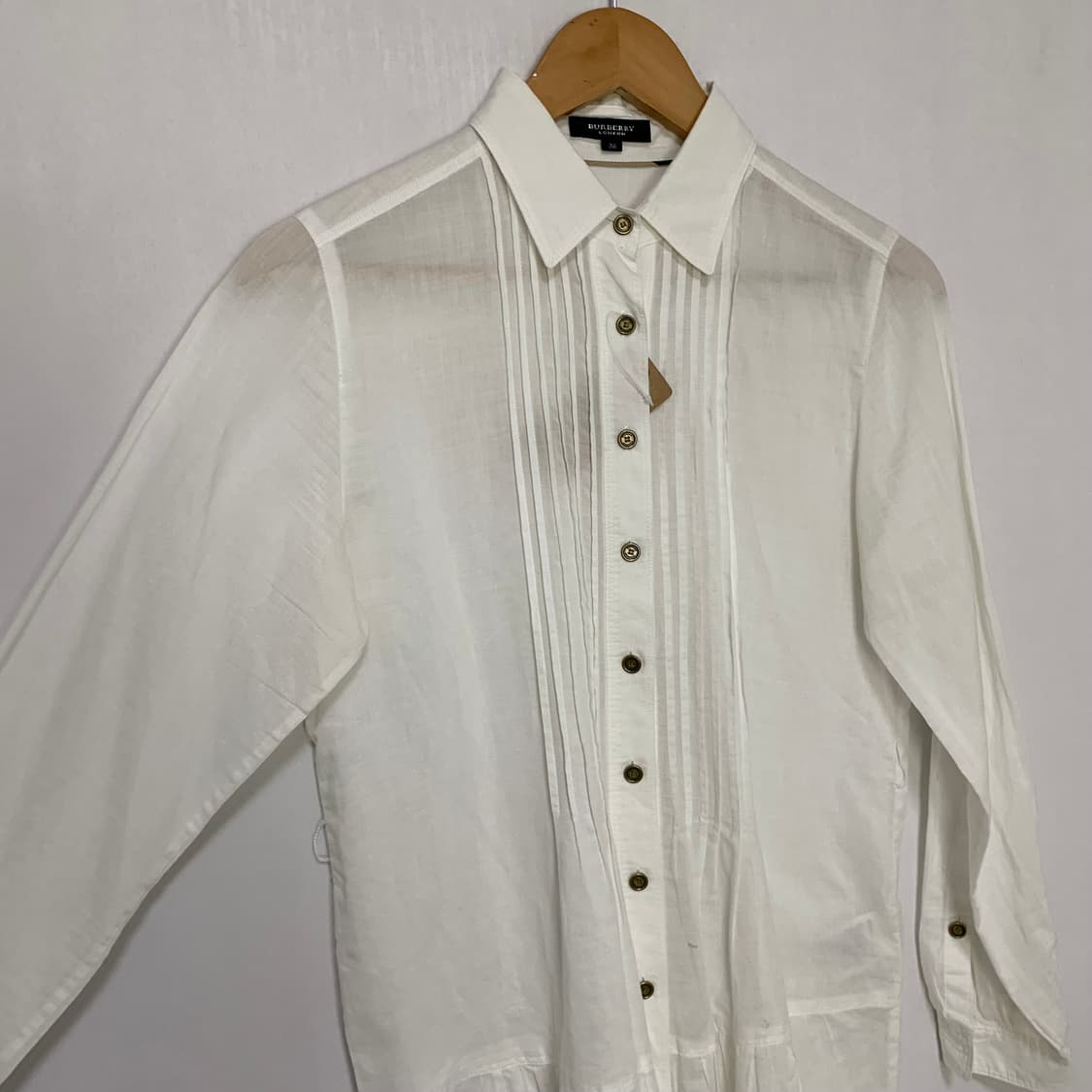 버버리 런던 아이보리 러플 빈티지 드레스 셔츠 여성 38 린넨 혼방 상품이미지3